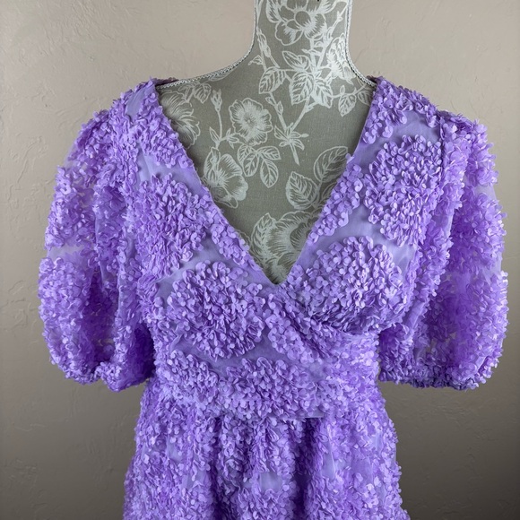 Eloquii Purple Lilac Floral Short Dress Textured Women’s size 16 Coquette - Picture 7 of 16